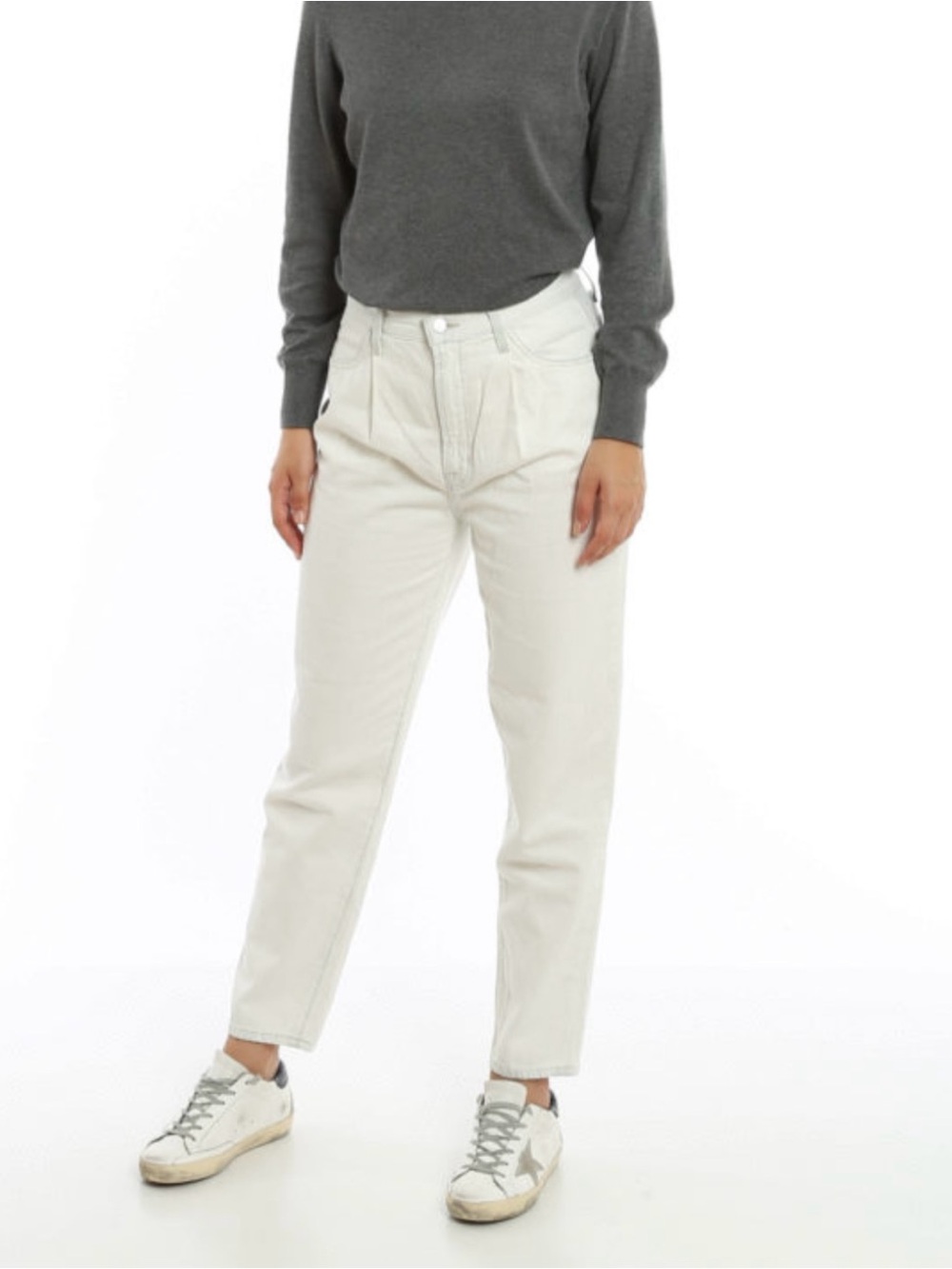 J Brand Pleated Peg High Rise Tapered 29 Jean White Denim